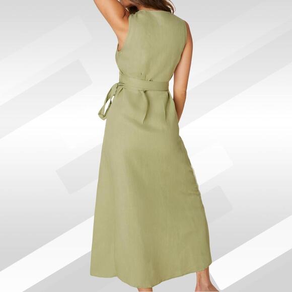 2/$50 Andie The Armona Maxi Wrap Dress Linen Ivy Green Size M - Picture 2 of 7